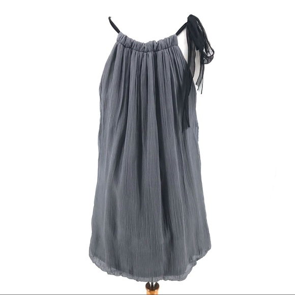 Robbi & Nikki Gray Chiffon Beaded Ruched Neck Tunic Blouse - Picture 5 of 8